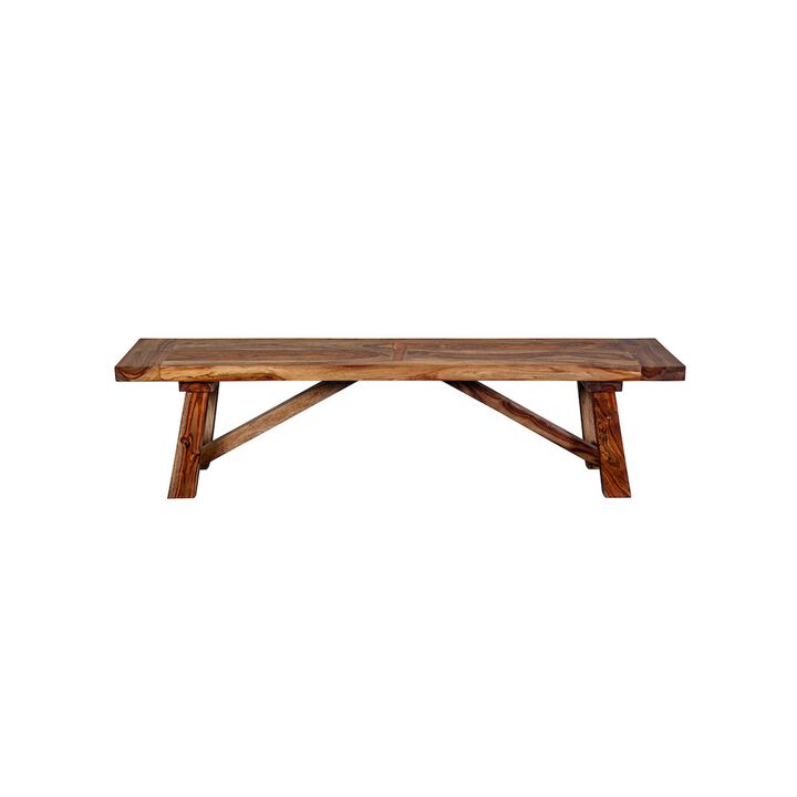 Porter Designs Kalispell Solid Sheesham Wood Dining Bench, Brown