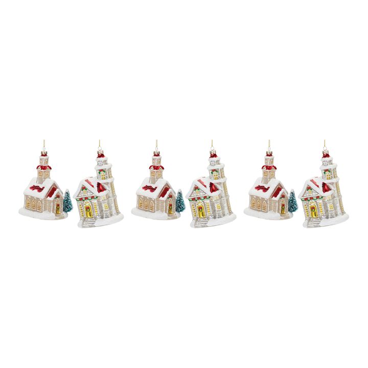 Church Christmas Ornament for Holiday Tree Decoration (Set of 6)
