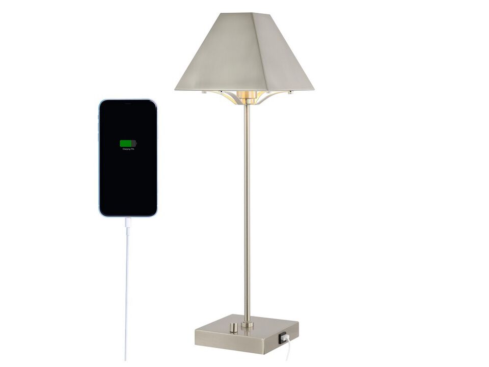 Ruthen Industrial Style Iron Pyramid Bedside LED Table Lamp with USB Charging Port