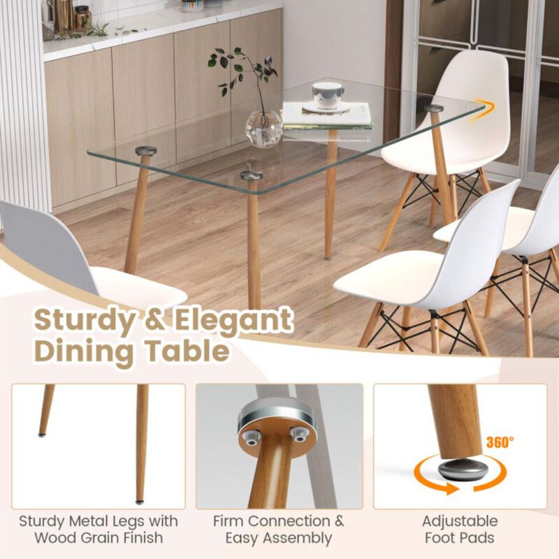 Hivvago 5 Pieces Rectangle Dining Table Set with 51 Inch Glass Tabletop