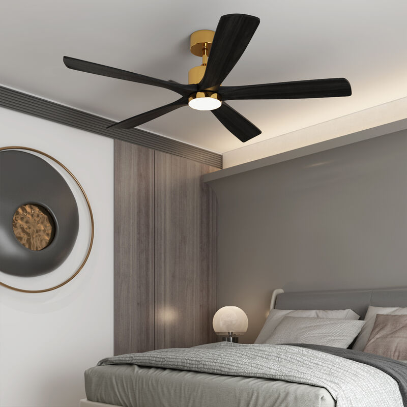 FUFU&GAGA 5-Blade ceilling Fan 28.5-in Yellow with Black Blades Color-changing Indoor/Outdoor Ceiling Fan Remote (5-Blade),Black
