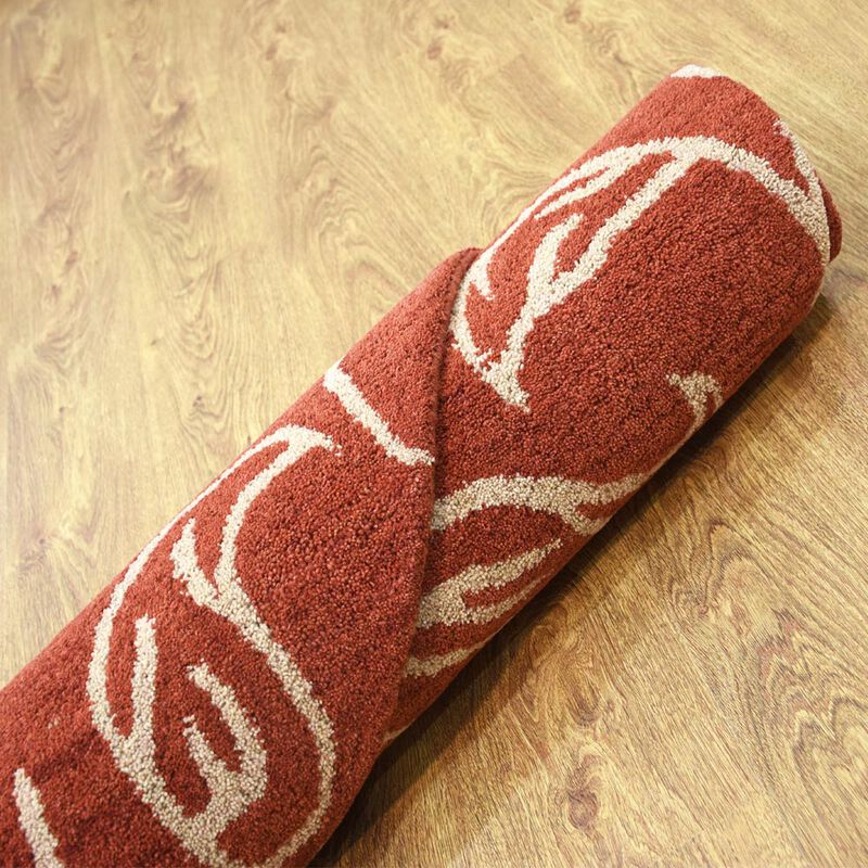 RUGSOTIC CARPETS HAND TUFTED WOOL ECO-FRIENDLY AREA RUGS  - 8'x8', Round Shape, Red & Beige, Floral Modern Design, High Pile Thick Handmade Anti Skid Area Rugs for Living Room, Bed Room (K00726)