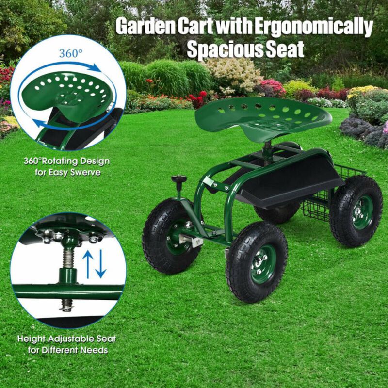 Hivvago 4-Wheel Rolling Garden Cart Work Seat