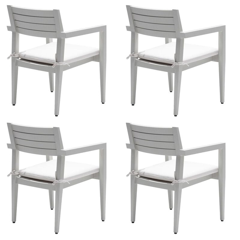 MONDAWE 4 Pieces Outdoor Patio Aluminum Stationary Dining Chairs with Outdoor-grade Sunbrella Fabric Cushions and Tapered Feet,Grayish