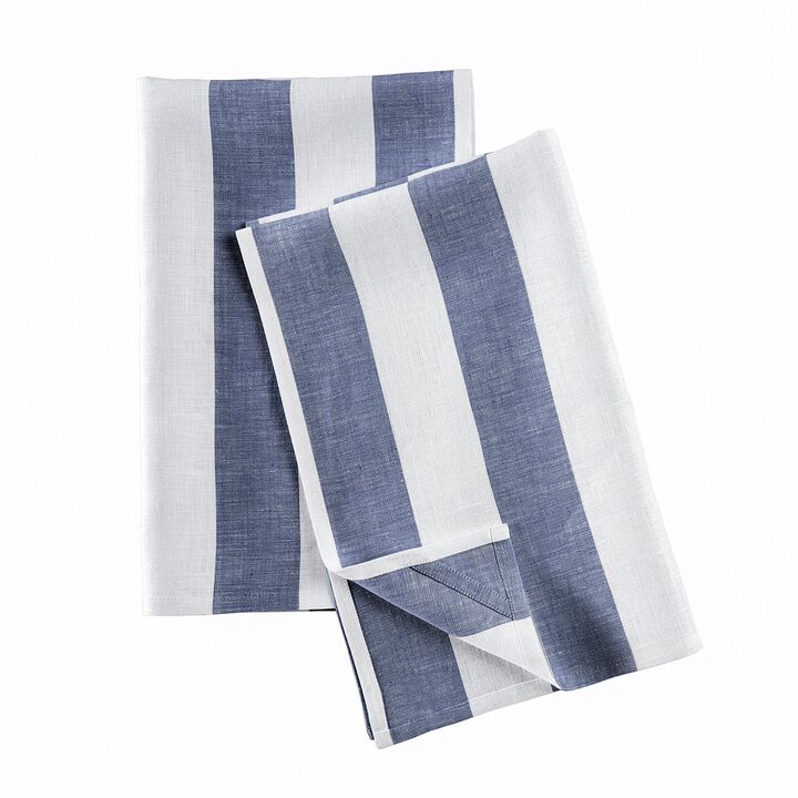 Solino Home 100% Pure Linen Kitchen Towels Set of 2 - 17 x 26 Inch | Cabana Stripe