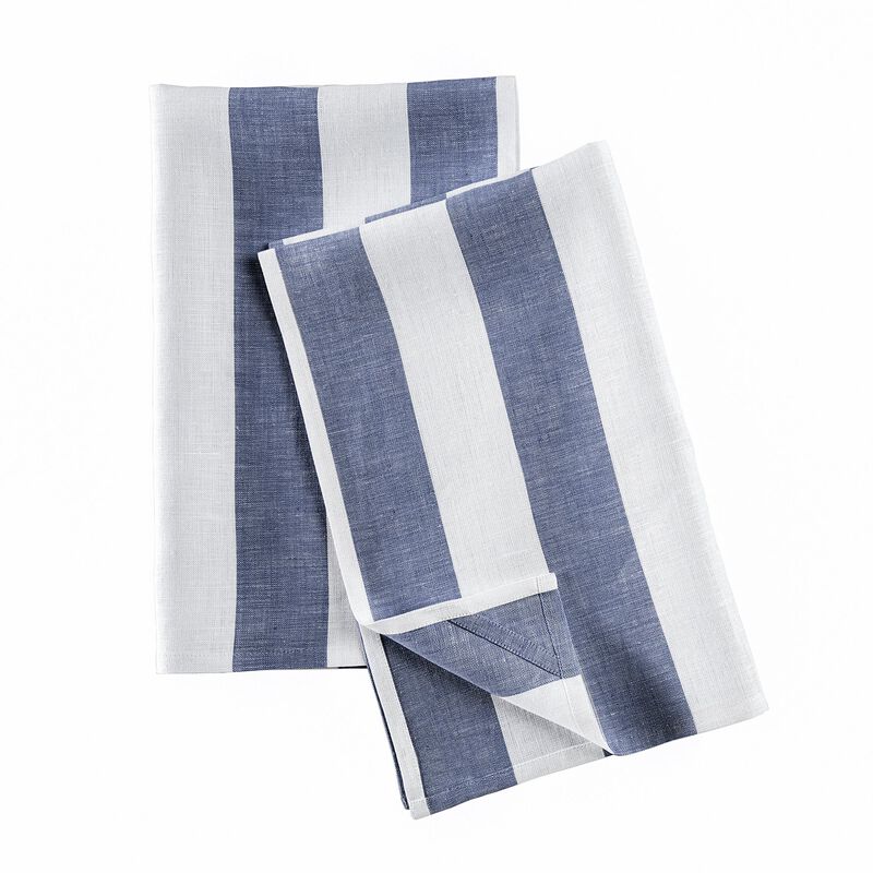 Solino Home 100% Pure Linen Kitchen Towels Set of 2 - 17 x 26 Inch | Cabana Stripe