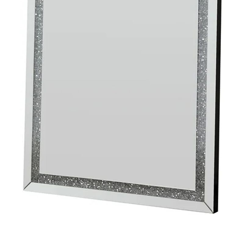 Floor Mirror with Faux Diamond Inlays and LED Trim, Silver-Benzara