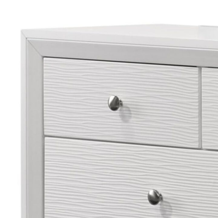 Benjara Eve 55 Inch Wide Dresser with Mirror, 9 Drawers, Metal Handles, Wood, White and Silver