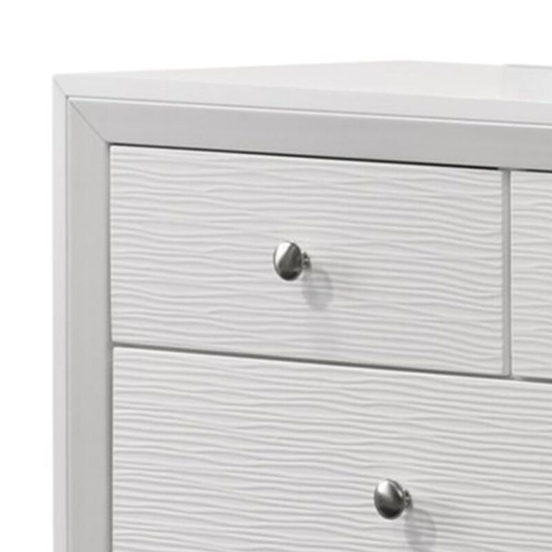 Benjara Eve 55 Inch Wide Dresser with Mirror, 9 Drawers, Metal Handles, Wood, White and Silver