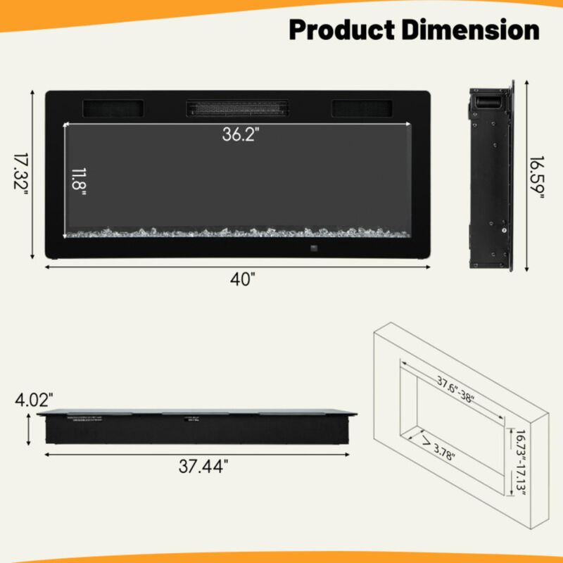 Hivvago 40 Inch Electric Fireplace, Recessed and Wall Mounted Design