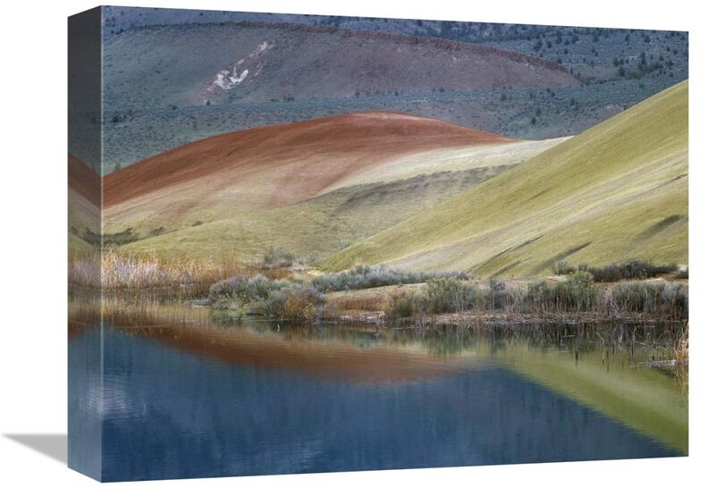 Painted Hills reflected in water, John Day Fossil Beds National Monument, Oregon-Canvas Art-16x12