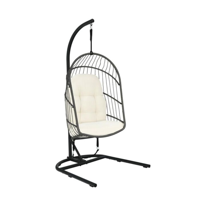 Hivvago Hanging Wicker Egg Chair with Stand -Beige