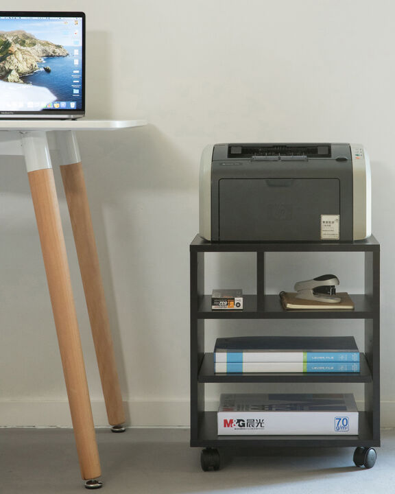 Wooden Office Storage Printer Stand with Wheels, White