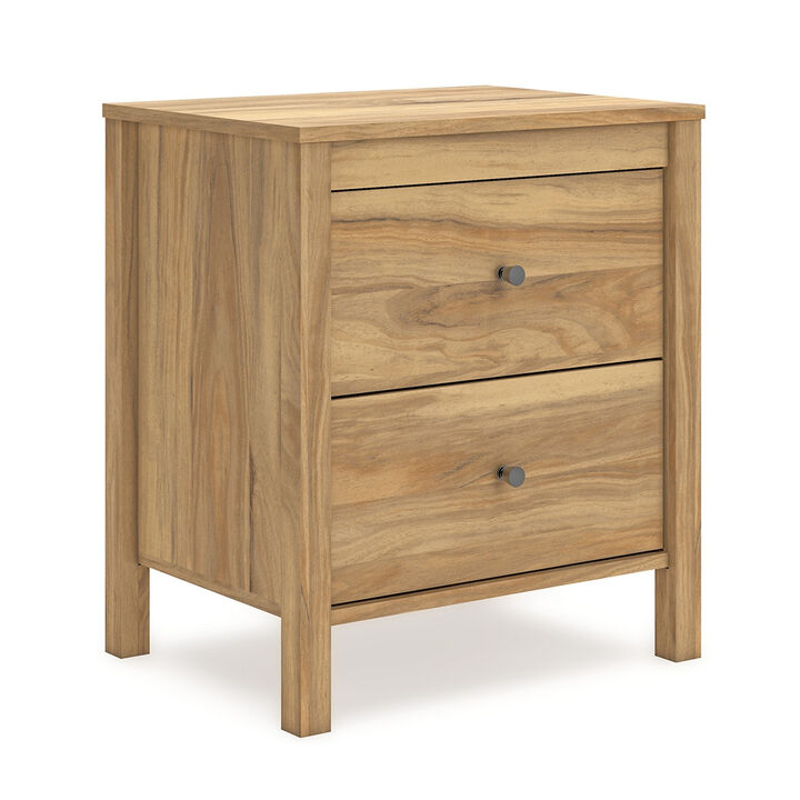 Maci Nightstand, 2 Drawers, Light Natural Brown Wood Finish, 24 Inch - Benzara