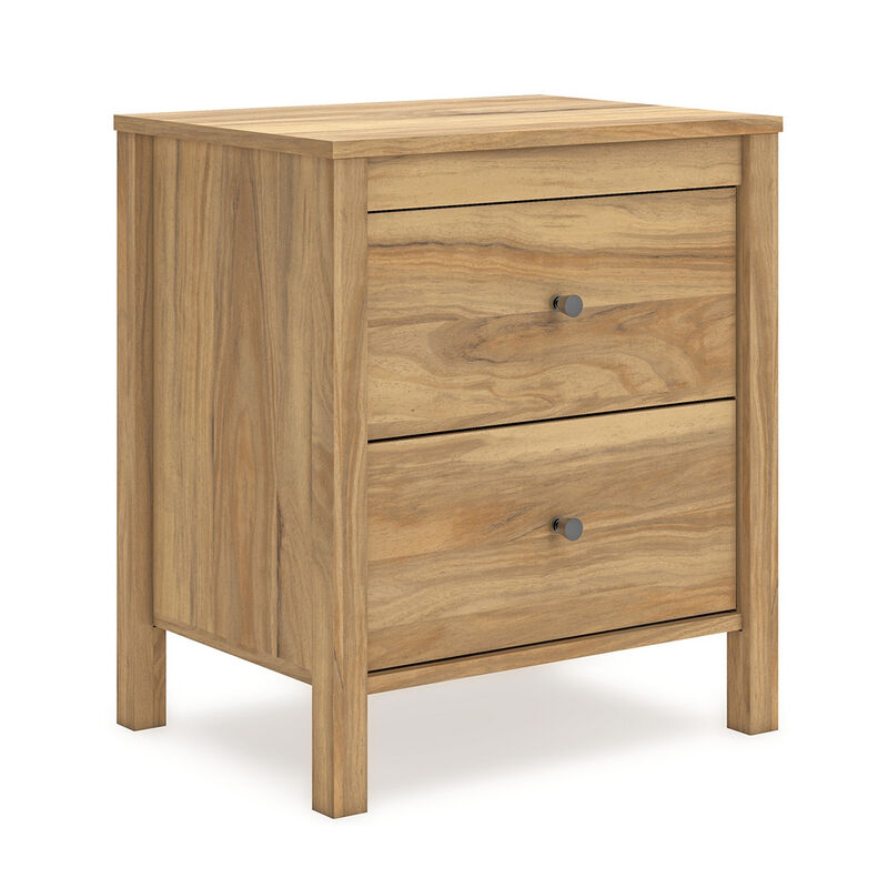 Maci Nightstand, 2 Drawers, Light Natural Brown Wood Finish, 24 Inch - Benzara