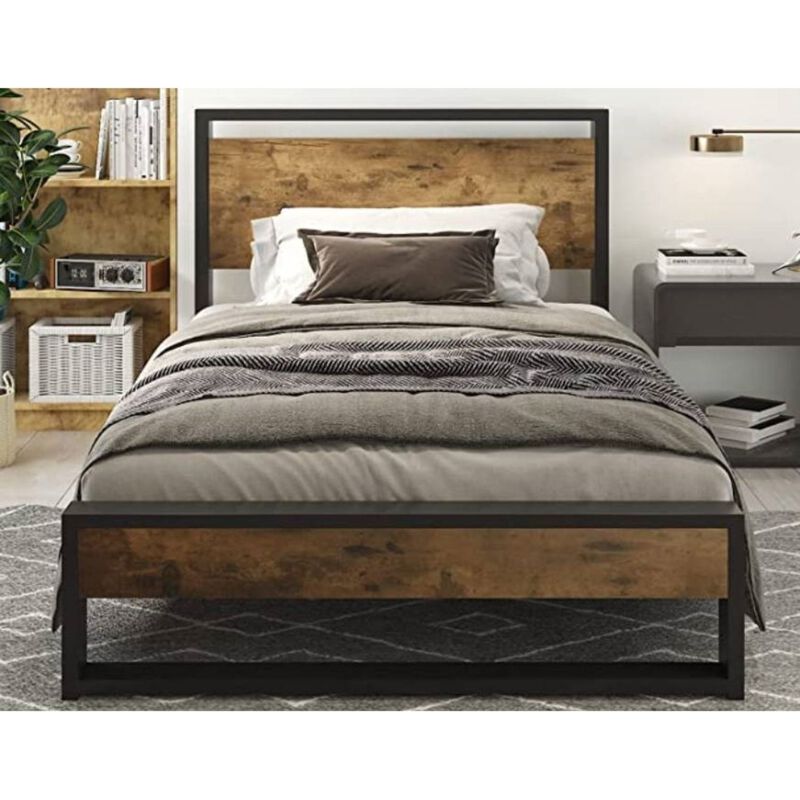 QuikFurn Twin Modern Farmhouse Platform Bed Frame with Wood Panel Headboard Footboard