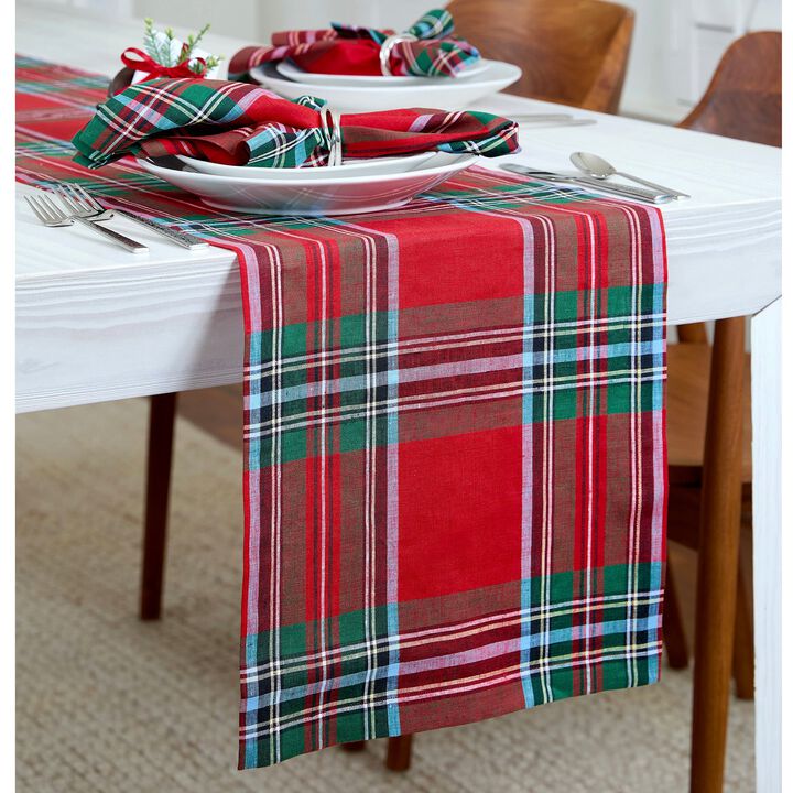 Solino Home 100% Pure Linen Table Runner Madras Holiday Plaid for Spring & Easter