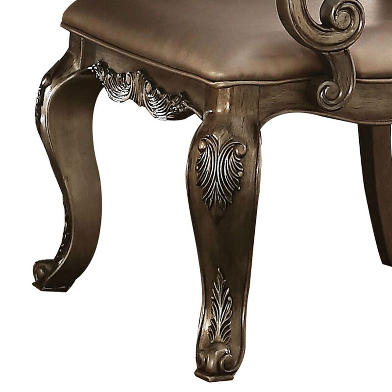 26 Inch Dining Chair, Faux Leather, Set of 2, Champagne Gold-Benzara