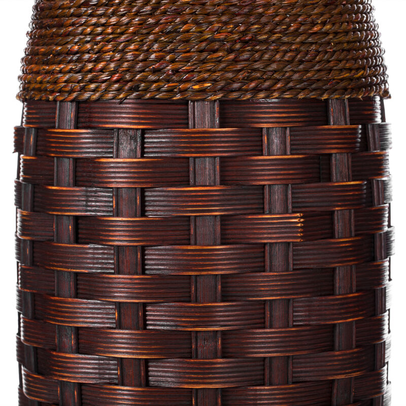 Antique Cylinder Style Floor Vase For Entryway or Living Room, Bamboo Rope, Brown 26" Tall