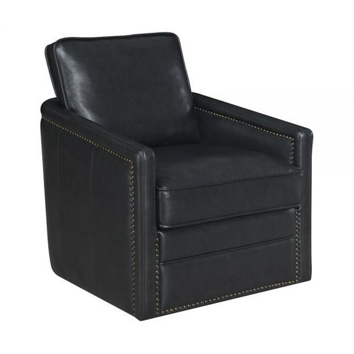 Roco 34 Inch Accent Chair with Swivel, Faux Leather Upholstery, Black  - Benzara