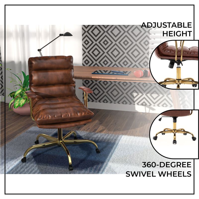 LeisureMod Regina Modern Padded Leather Adjustable Executive Office Chair with Tilt & 360-Degree Swivel – Ergonomic High-Back Desk Chair for Home and Office Comfort