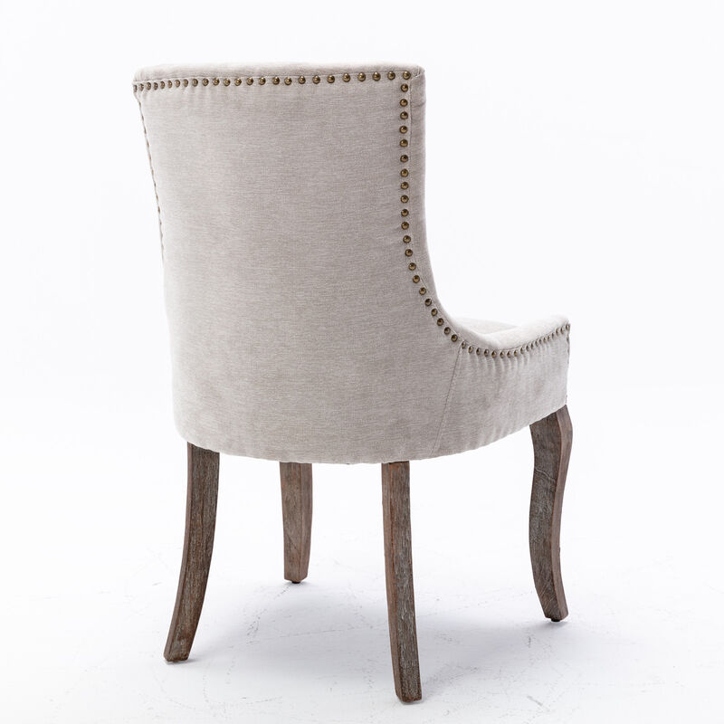 Set of 2 Upholstered Side Dining Chairs, Thick Fabric, Solid Wood Legs, Nailhead Trim