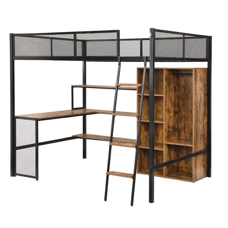 Merax Metal Loft bed with Built-in Desk and Wardrobe