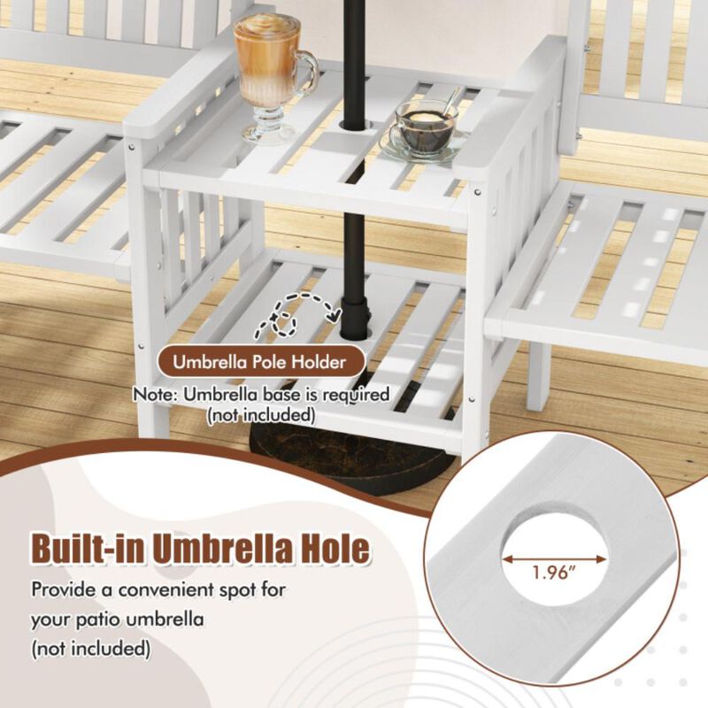 Hivvago Outdoor Fir Wood Loveseat with 2-Tier Side Table and 1.96" Umbrella Hole