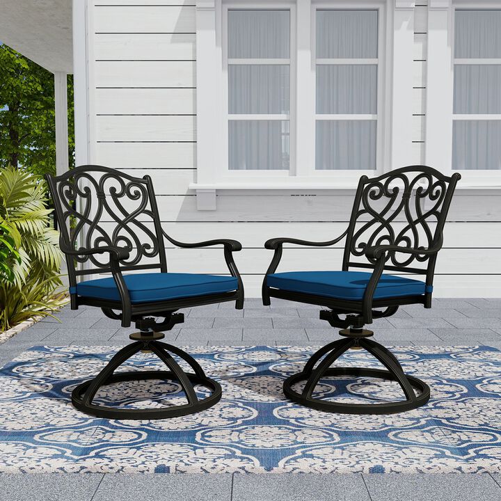 Mondawe 2-Piece Cast Aluminum Patio Dining Swivel Chair Set with Thick Olefin Cushions and 360° Rockers