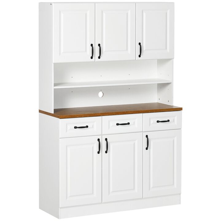 White Kitchen Hutch: 71" Pantry Cabinet with Drawers & Countertop