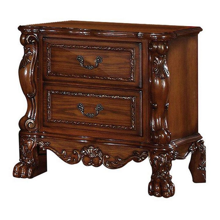 Wooden Night Stand with Two Drawer In Traditional Style, Brown - Benzara