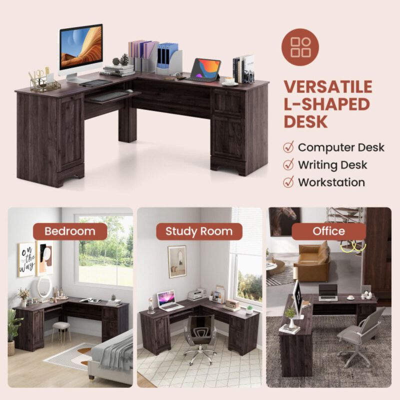 Hivvago L-Shaped Office Desk with Storage Drawers and Keyboard Tray