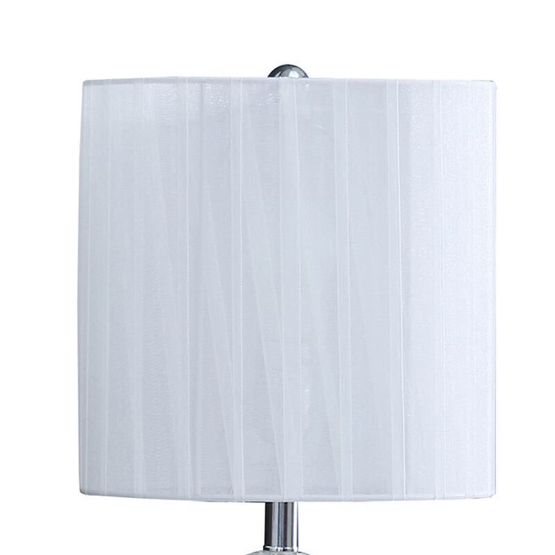 20 Inch Glass Table Lamp, 9W LED, 3 Way Switch, Egg Shape, Silver-Benzara