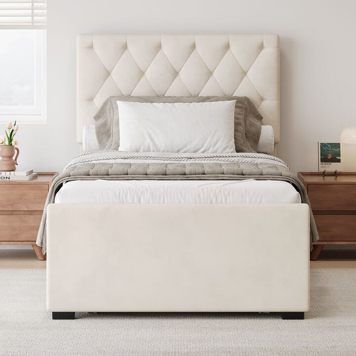 Merax Velvet Upholstered Platform Bed with Button Tufted Headboard