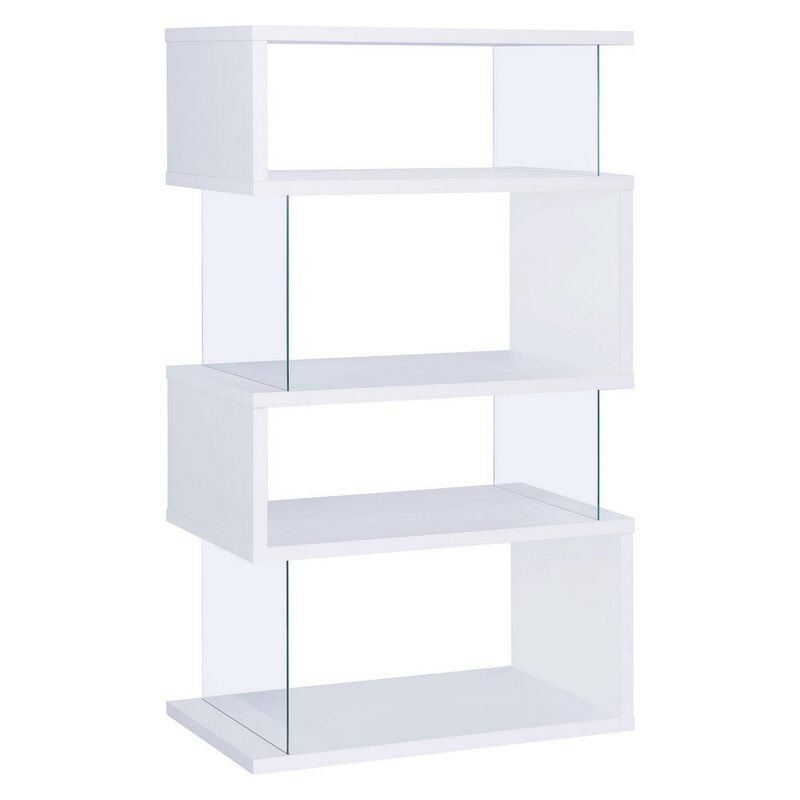 Fantastic glossy white wooden bookcase-Benzara