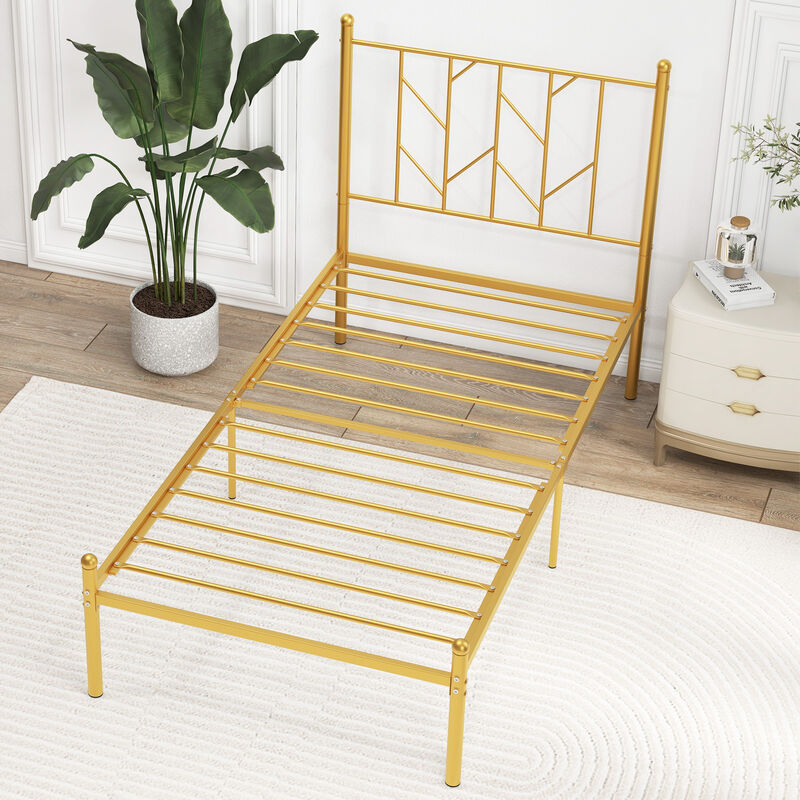 Metal Platform Bed Frame with Vintage Headboard