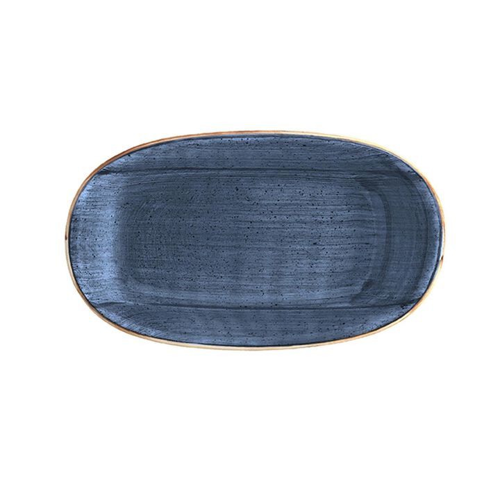 Dusk 6" x 3.5" x h:0.75" Oval Blue Porcelain Platter (Set of 2)