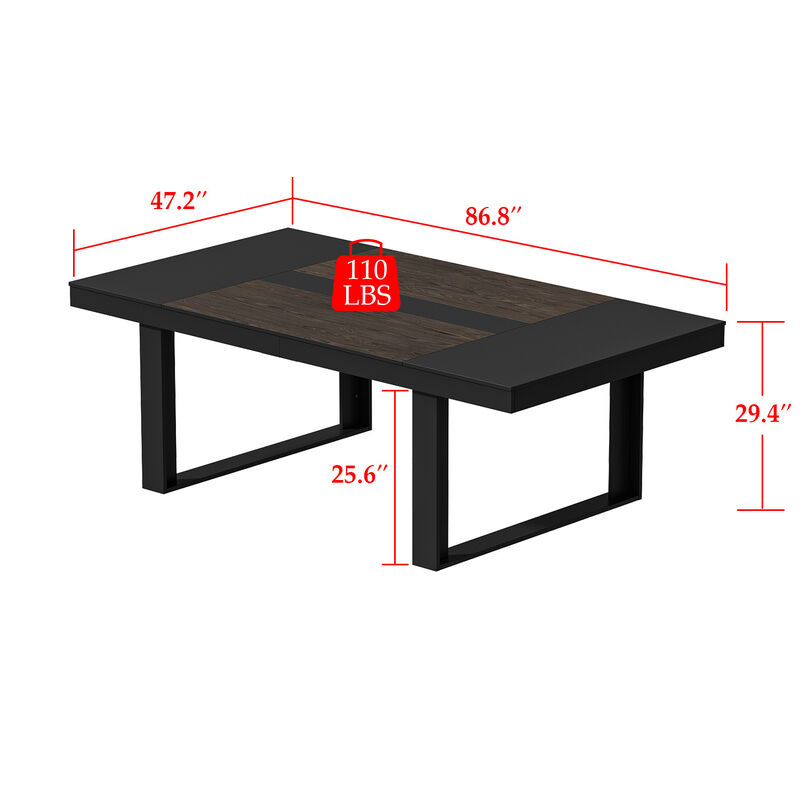 Black Walnut Wood 86.8 in. W Trestle Dining Table, Meeting Table Seat 10+