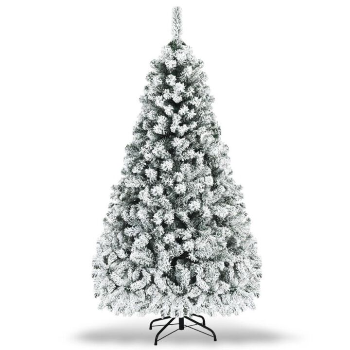 Hivvago Pre-Lit Premium Snow Flocked Hinged Artificial Christmas Tree Hivvago Pre-Lit Premium Snow Flocked Hinged Artificial Christmas Tree
