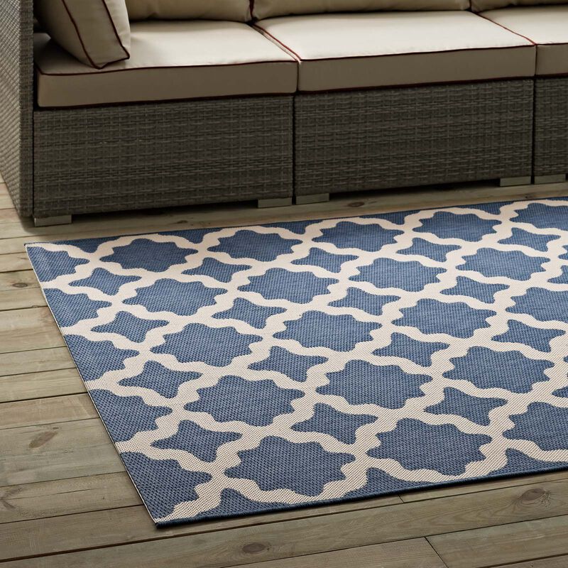 Cerelia Moroccan Trellis 5x8 Indoor and Outdoor Area Rug - Blue and Beige