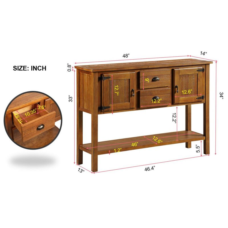 Retro Style Solid Wood Sideboard with Drawers & Cabinets