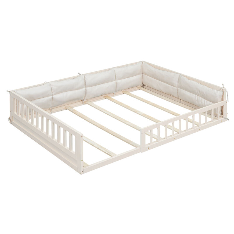 Merax Wood Platform Bed with Guardrail and Pillow