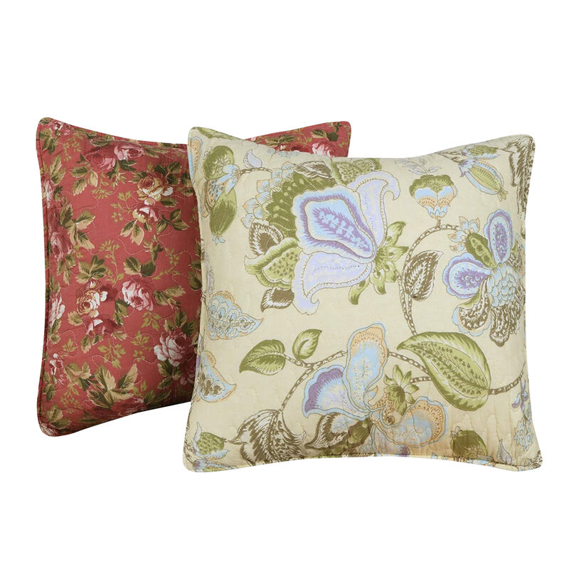 Five Piece King Size Cotton Quilt Set with Sewn Floral Ruffles, Multicolor - Benzara