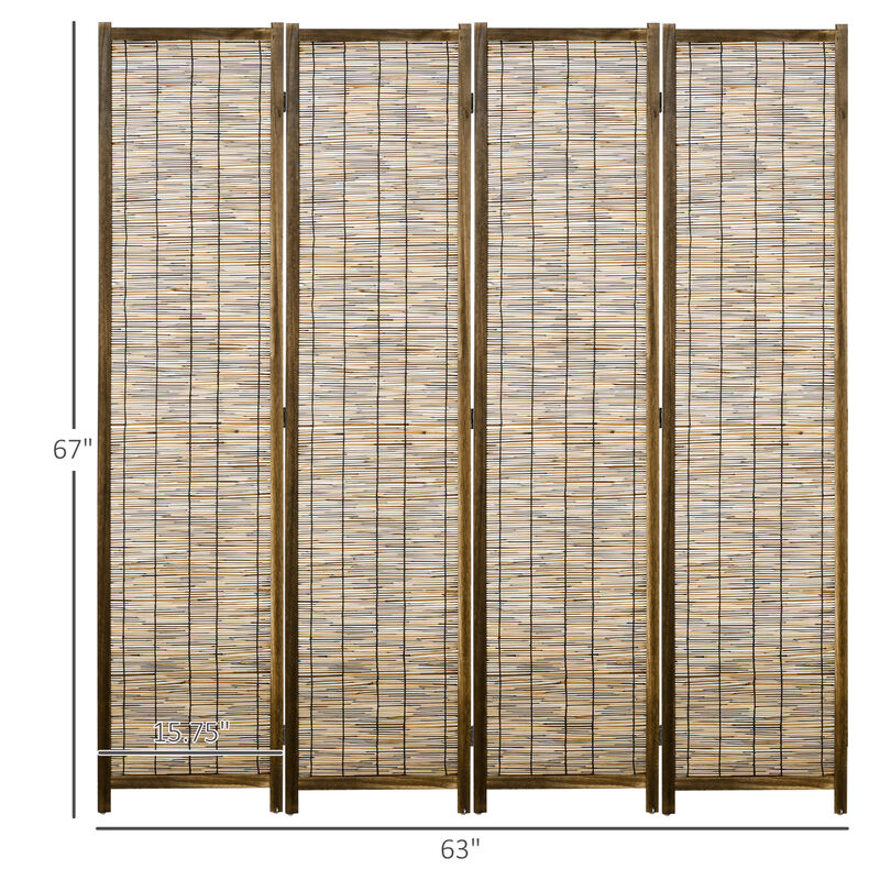 HOMCOM 4 Panel Room Divider 5.5 Ft Tall Portable Folding Privacy Screens Brown