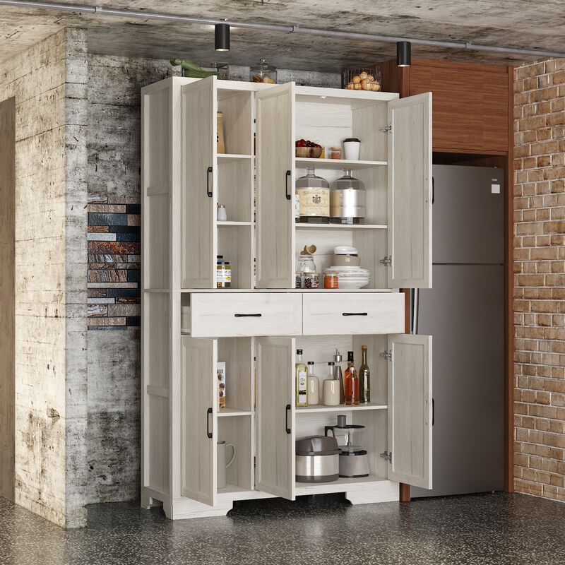 FUFU&GAGA Modern Dark Wood Sideboard – 6 Doors & 2 Drawers, Spacious P2-Grade MDF Kitchen Buffet Cabinet (47.2" W x 15.7" D x 78.7" H), Dark Wood