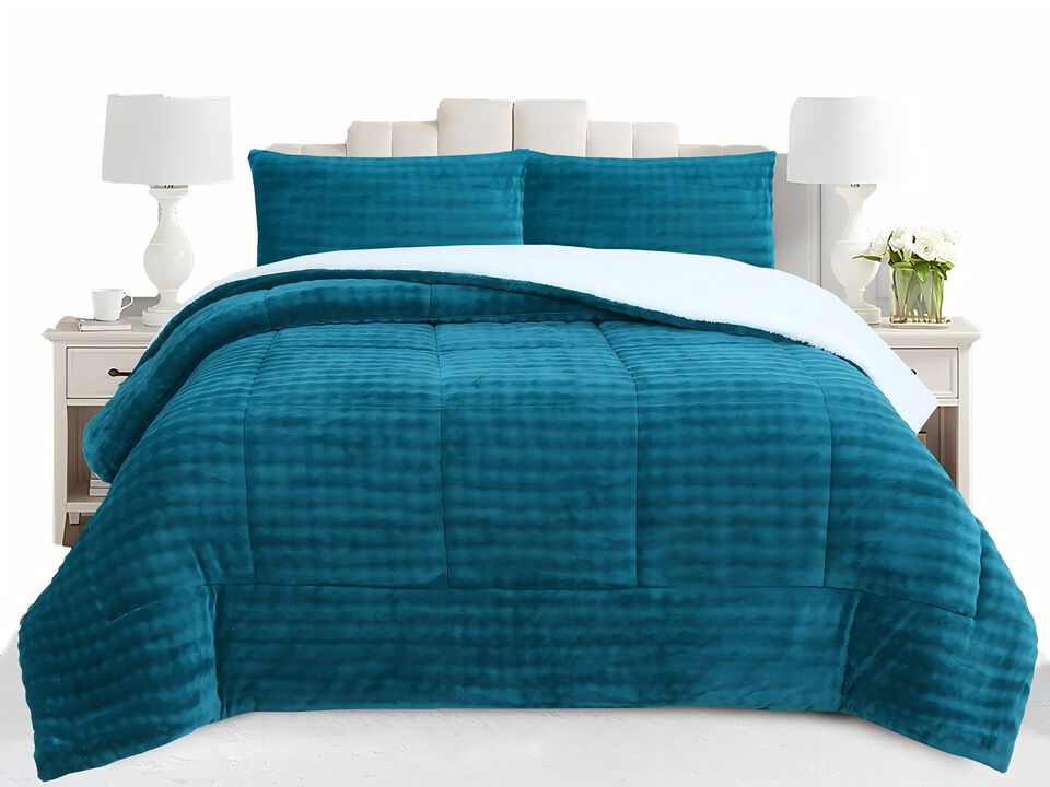 MarCielo Soft Flannel Bubble Comforter Set, 3-Piece Comforter Set – Fluffy Ultra Cozy, Warm, and Plush Bubble Comforter with 2 Pillowcase,King Size