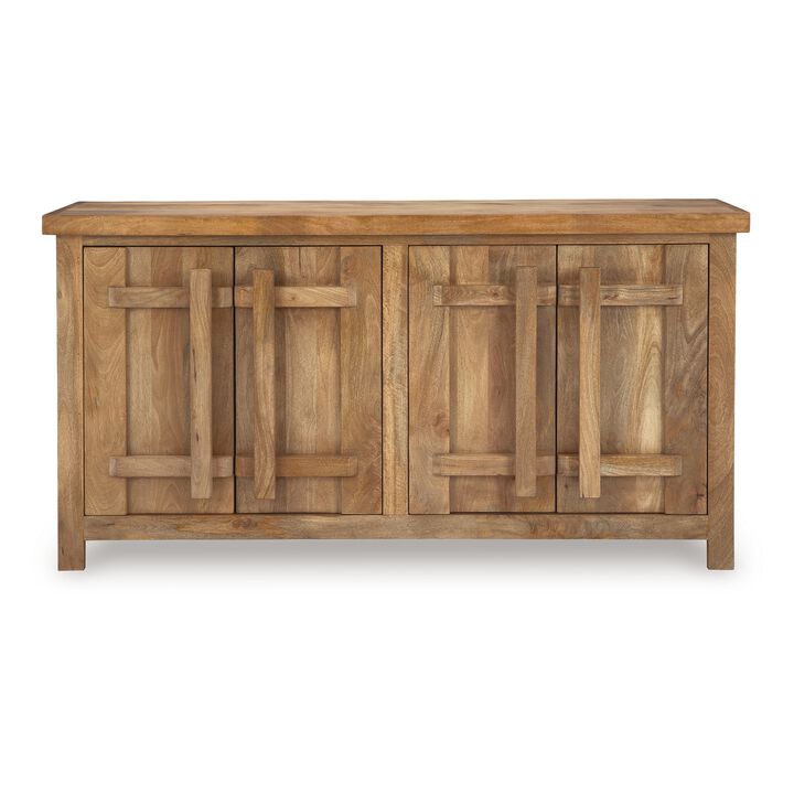 Sideboard Cabinet Console, 68 Inch Craftsman Style, Brown Mango Wood - Benzara