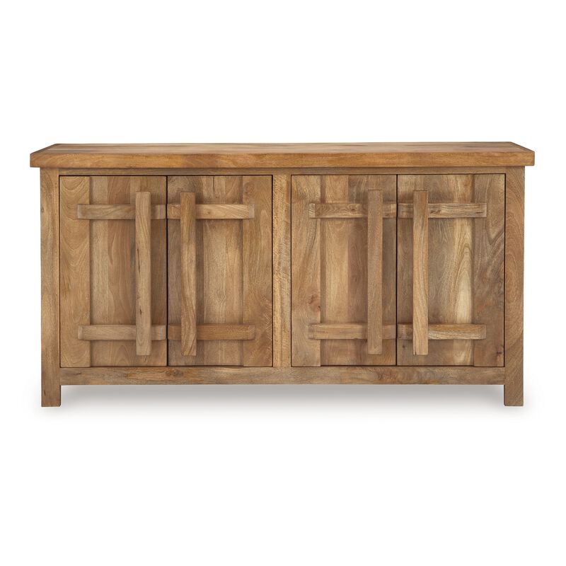 Sideboard Cabinet Console, 68 Inch Craftsman Style, Brown Mango Wood - Benzara
