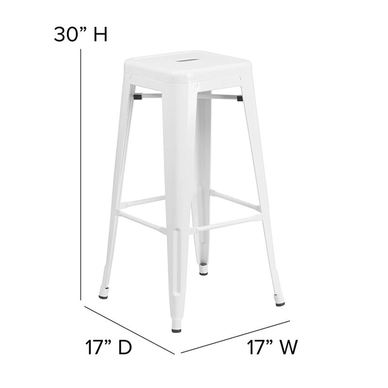 Flash Furniture Commercial Grade 30" High Backless White Metal Indoor-Outdoor BarStool with Square Seat