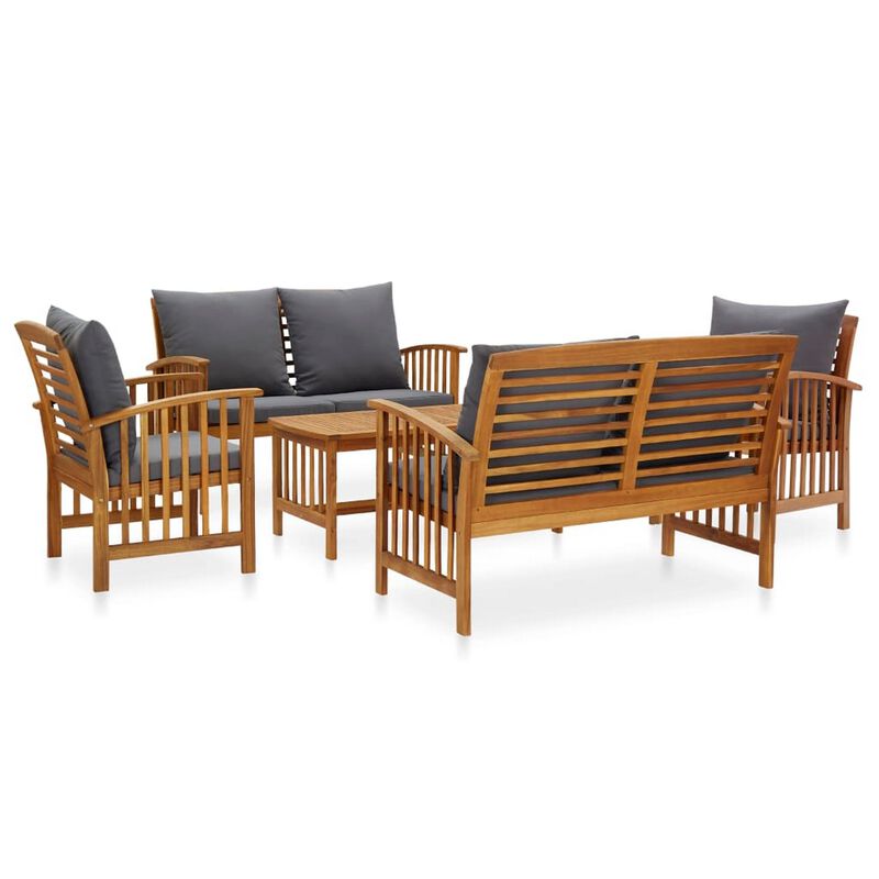 5pc Outdoor Lounge Set, Coffee Table, Chairs, Sofa, Brown Acacia Wood - Benzara